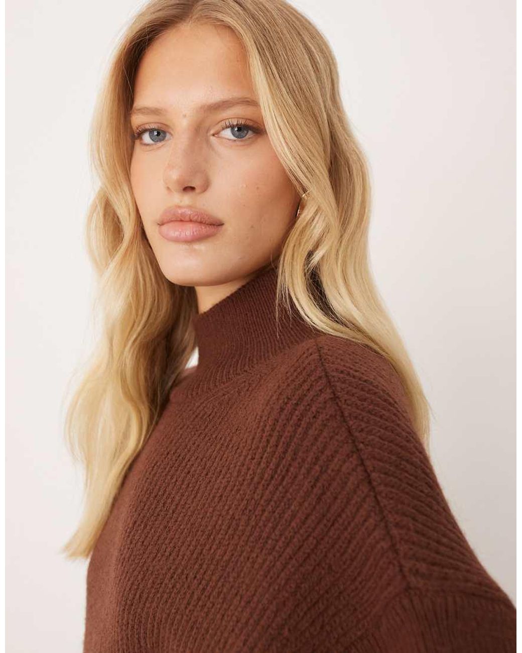 Mango Brown High Neck Short Sleeve Knitted Co-ord Top