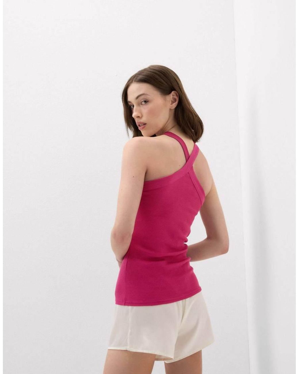 Intimissimi Pink Ribbed Superior Cotton Crossover Cami