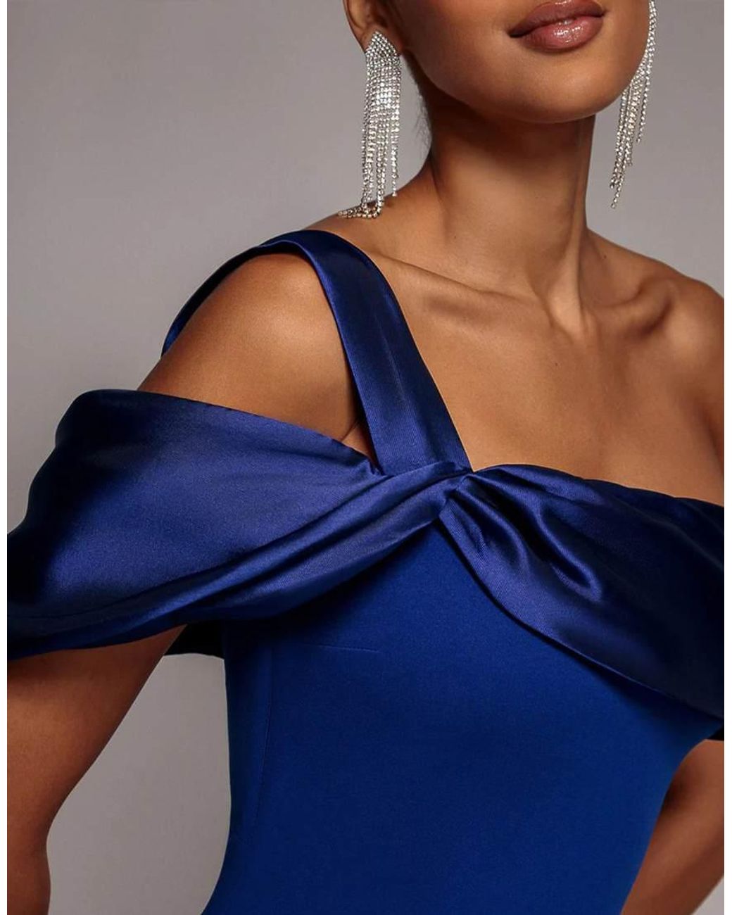 Goddiva Blue Satin Twist One Shoulder Maxi Dress