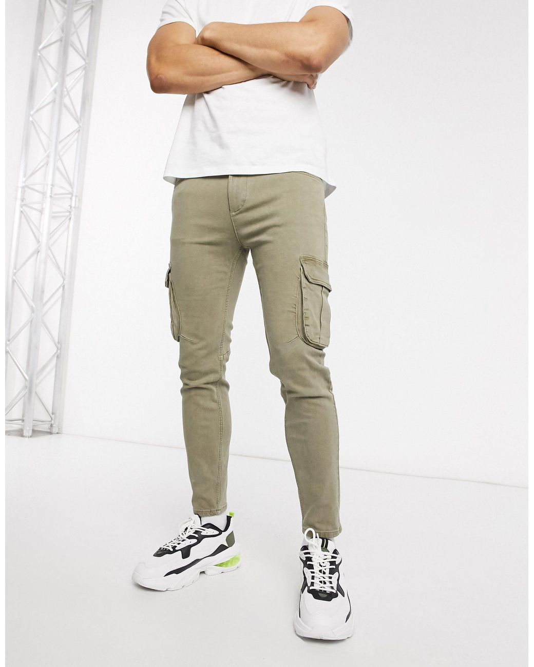 Buy Mens Khaki Slim Fit Cargo Trousers for Men Beige Online at Bewakoof
