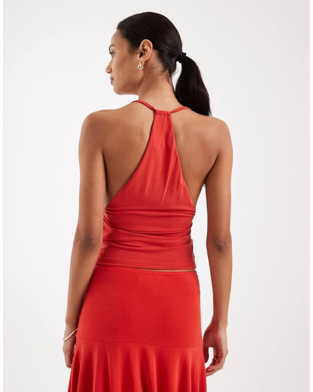 Motel Red Lanthe Co-Ord Deep Plunge Top