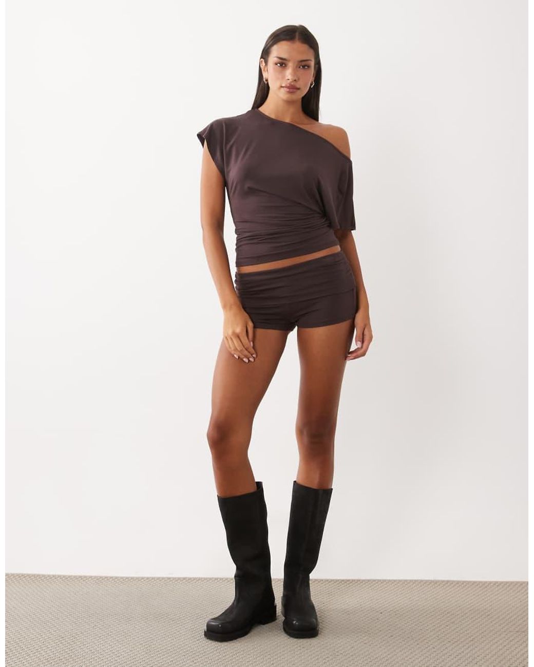 Gina Tricot Brown Short Sleeve Cinche Lounge Top Co-ord