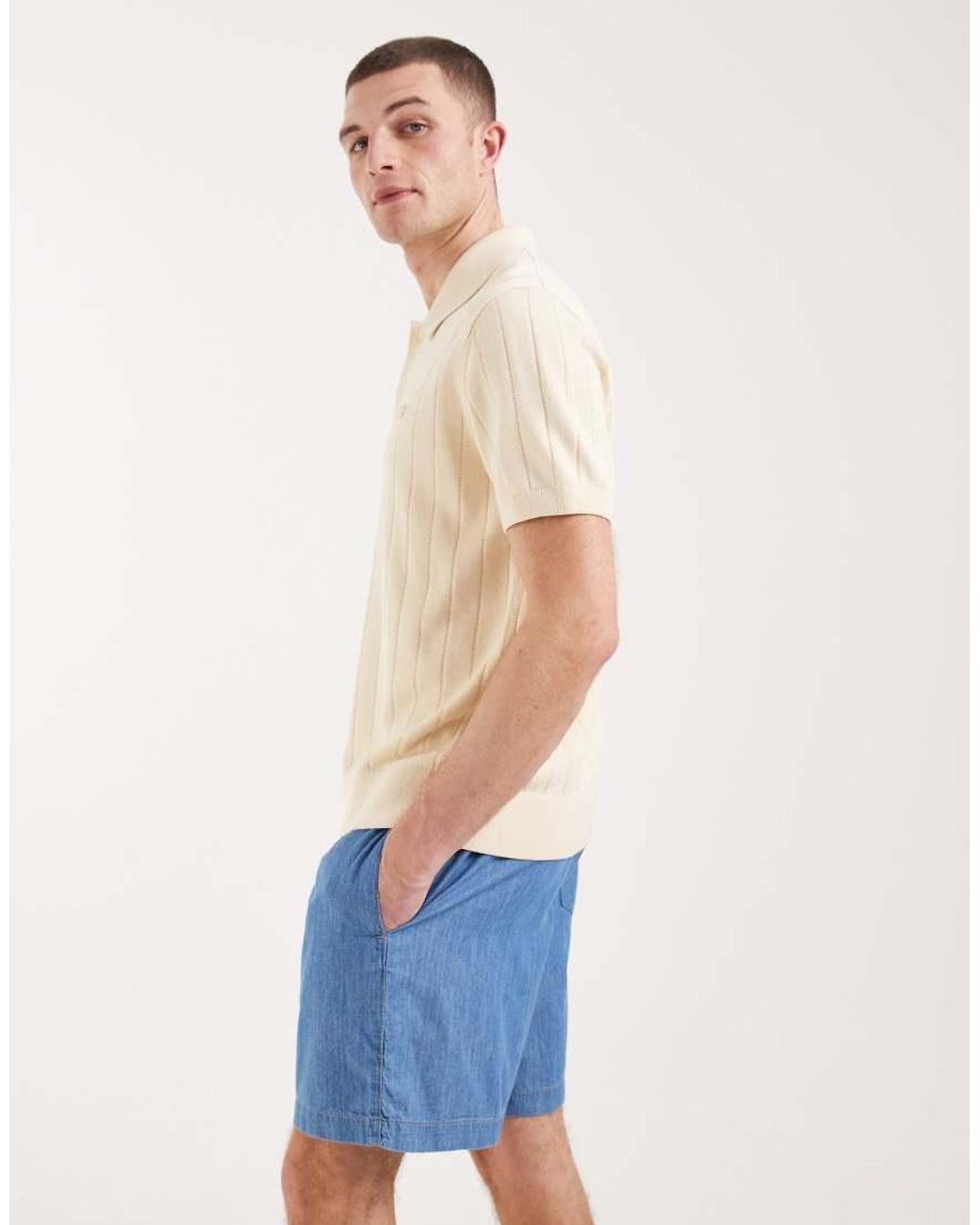 Lacoste Blue Woven Chambray Shorts for men