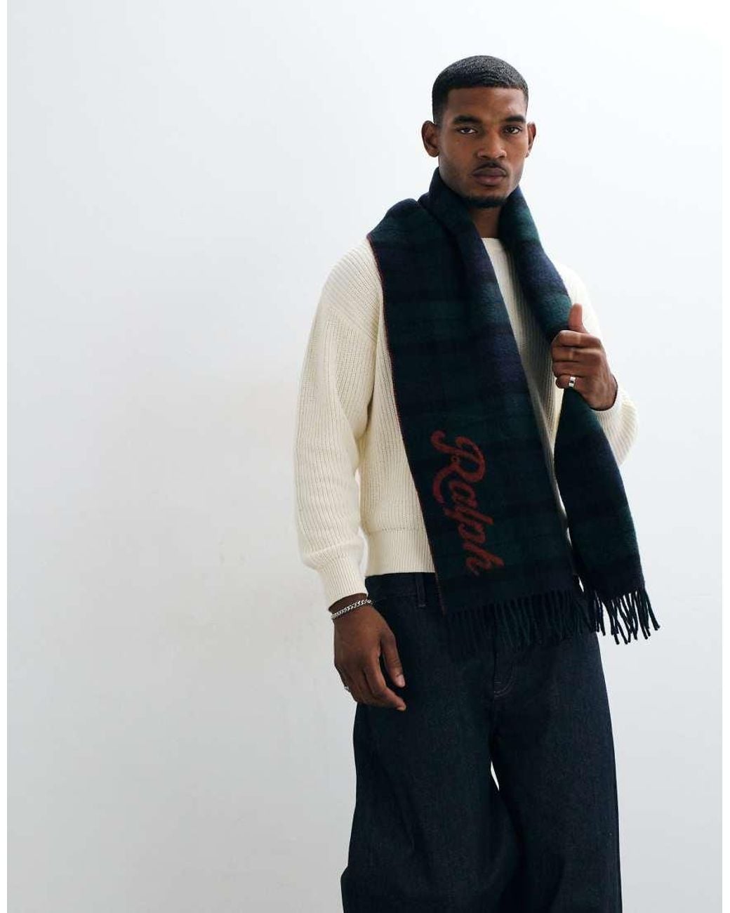 Polo Ralph Lauren Blue Large Logo Knit Scarf for men