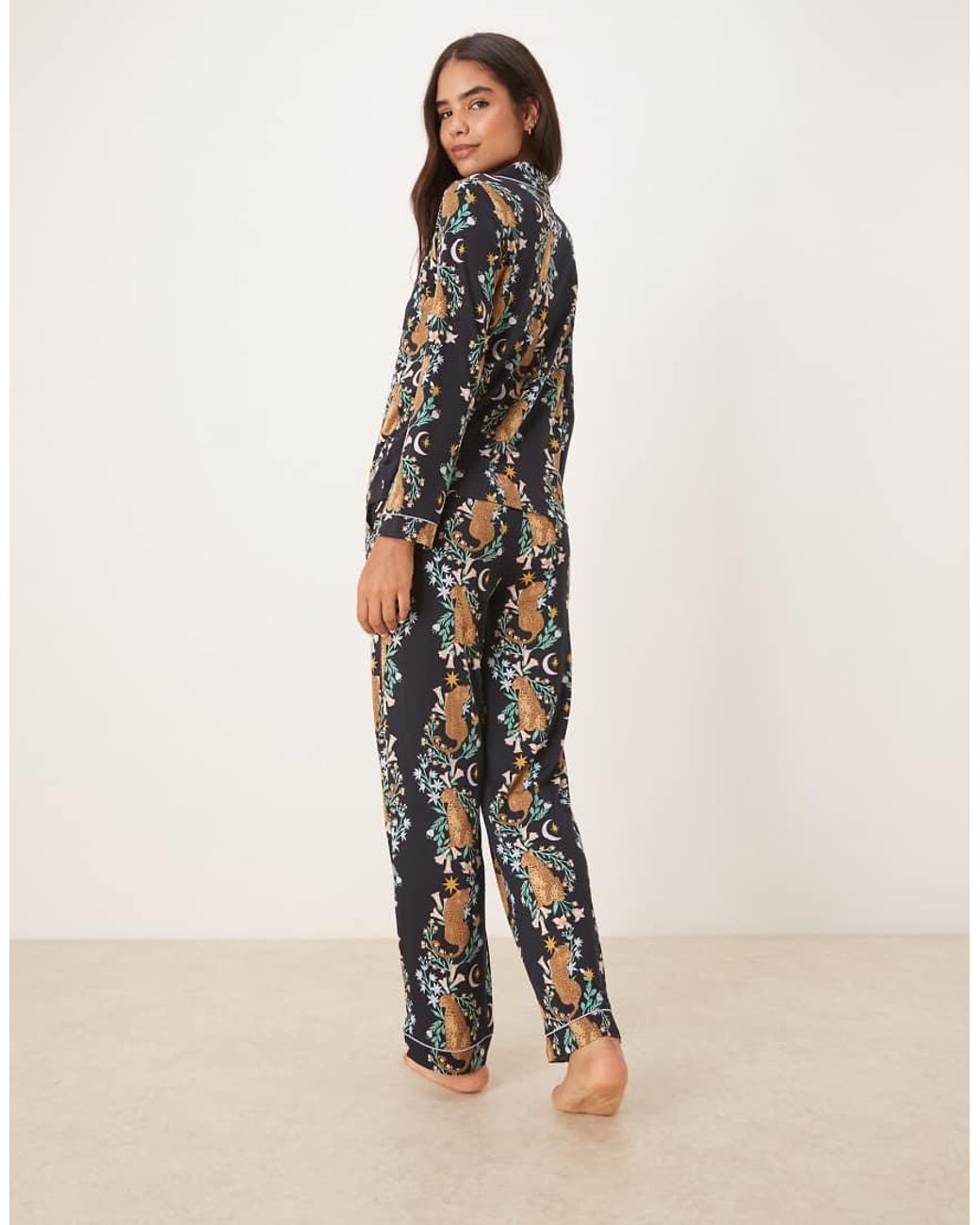 Chelsea Peers Blue Poly Long Sleeve Revere Pyjama Set