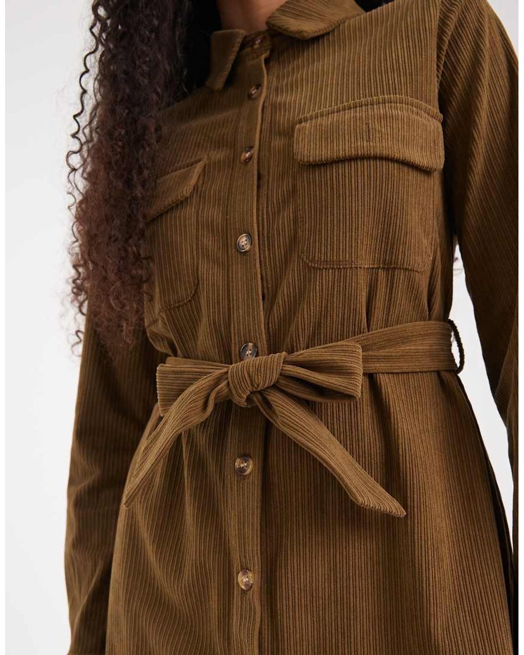 Threadbare Brown Cord Button Through Shirt Dress