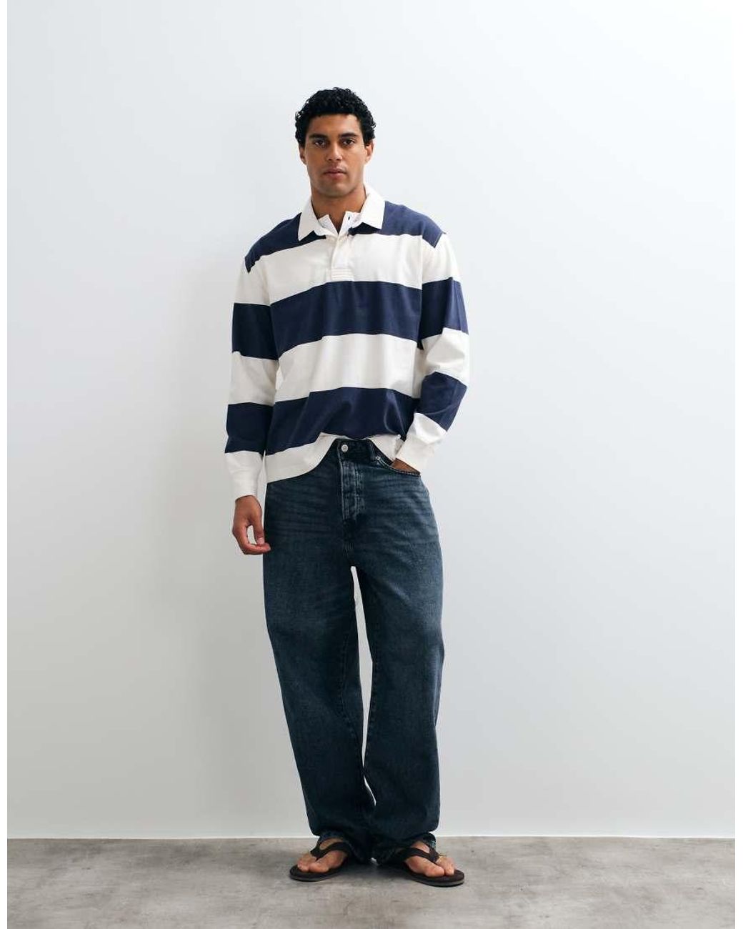 Abercrombie & Fitch Blue Long Sleeve Rugby Polo for men