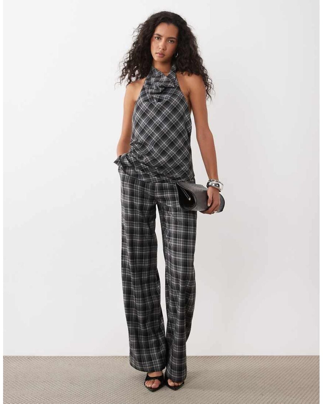 Kaiia Gray Exclusive Cowl Haterneck Asymmetric Hem Top Co-ord