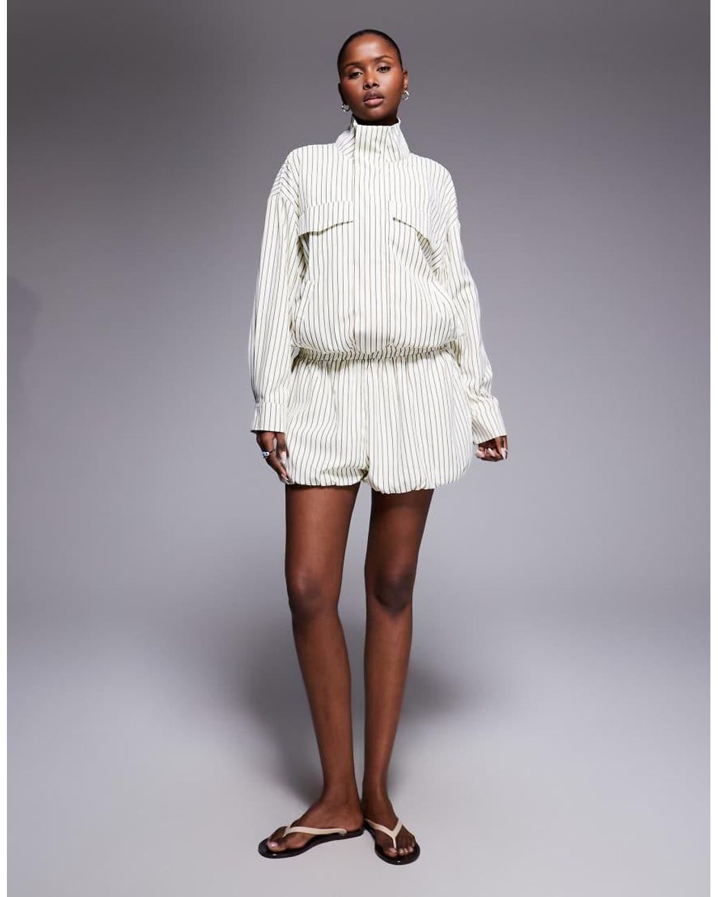 Kaiia White Exclusive Striped Puff Co-ord Shorts