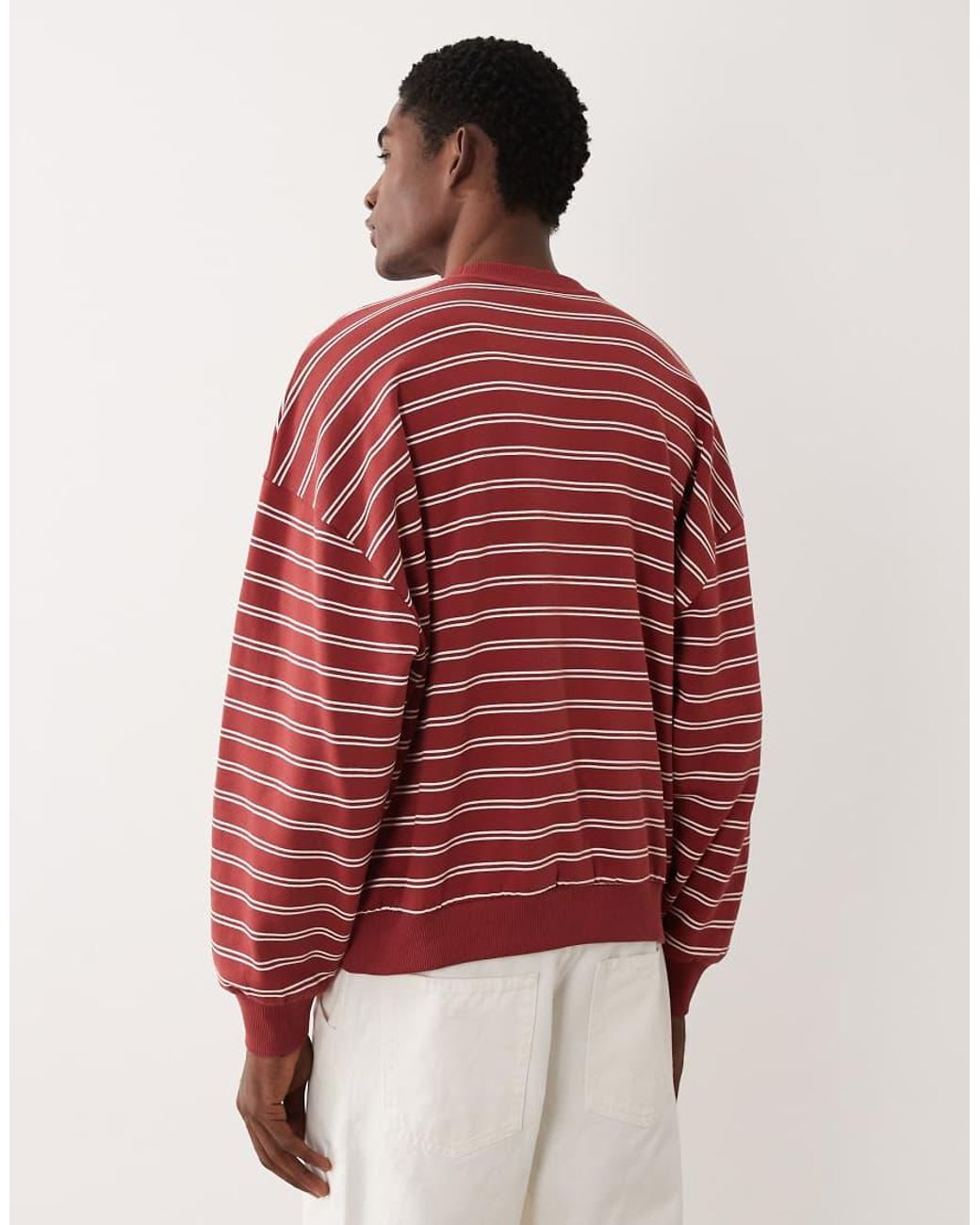 ASOS Red Extreme Oversized Stripe Sweatshirt With Embroidery for men
