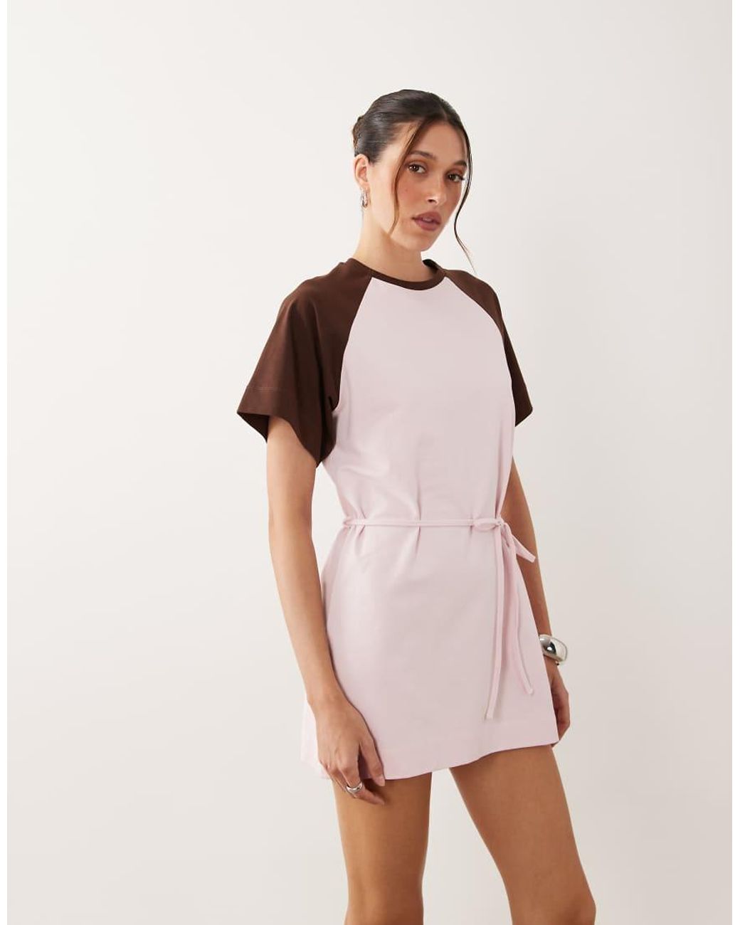 ASOS Pink Contrast Tie Detail T-Shirt Mini Dress