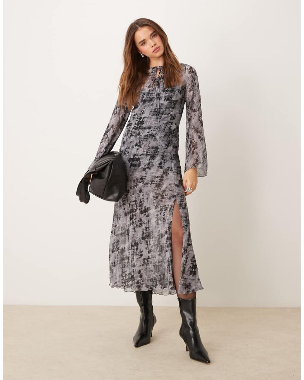 New Look Chiffon Midi Dress in Natural | Lyst UK