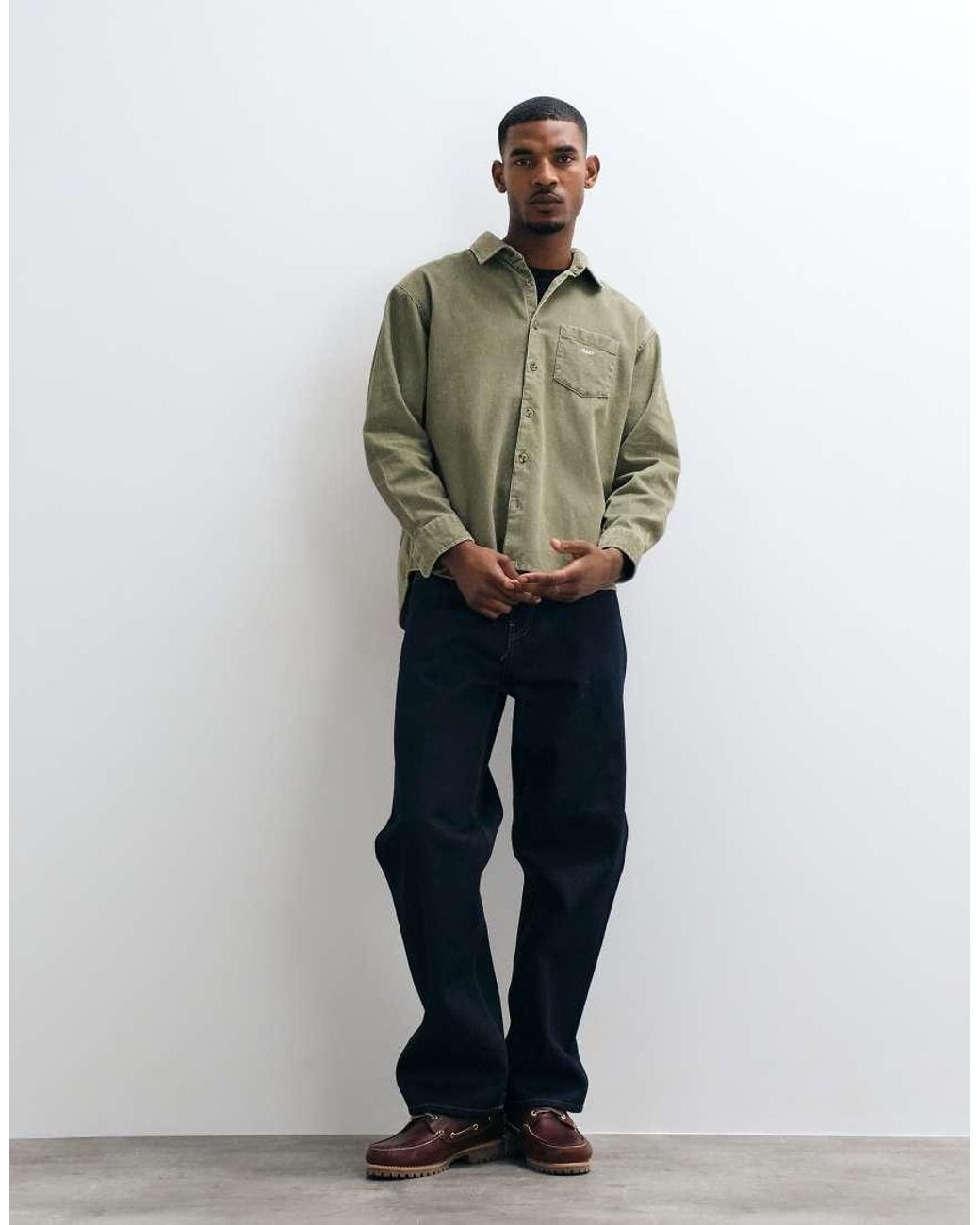 Obey Green Tommy Woven Corduroy Long Sleeve Shirt for men