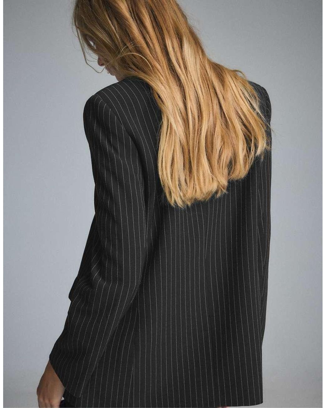 Stradivarius Gray Straight Striped Button Blazer