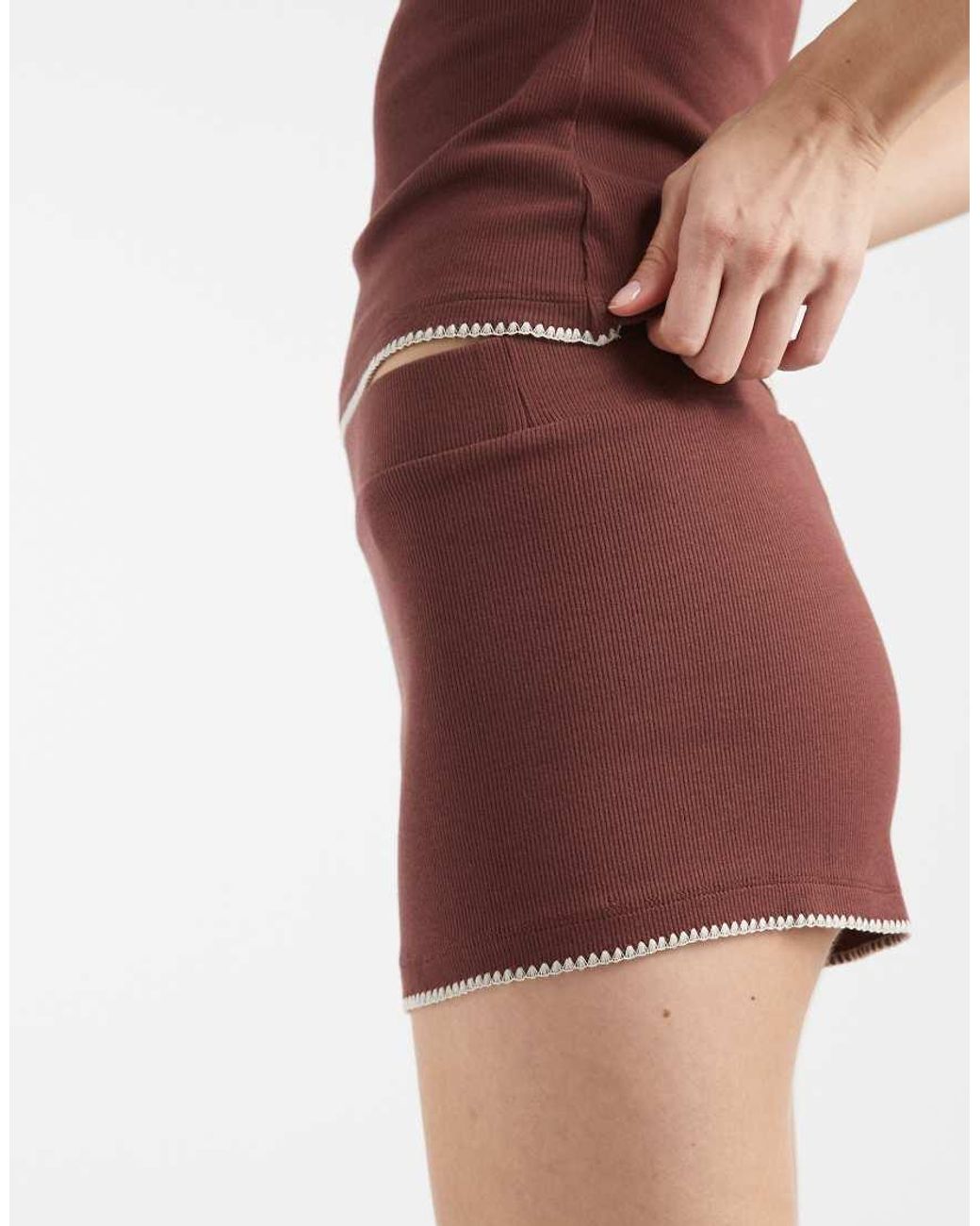 ASOS Red Micro Short With Blanket Stitch Detail