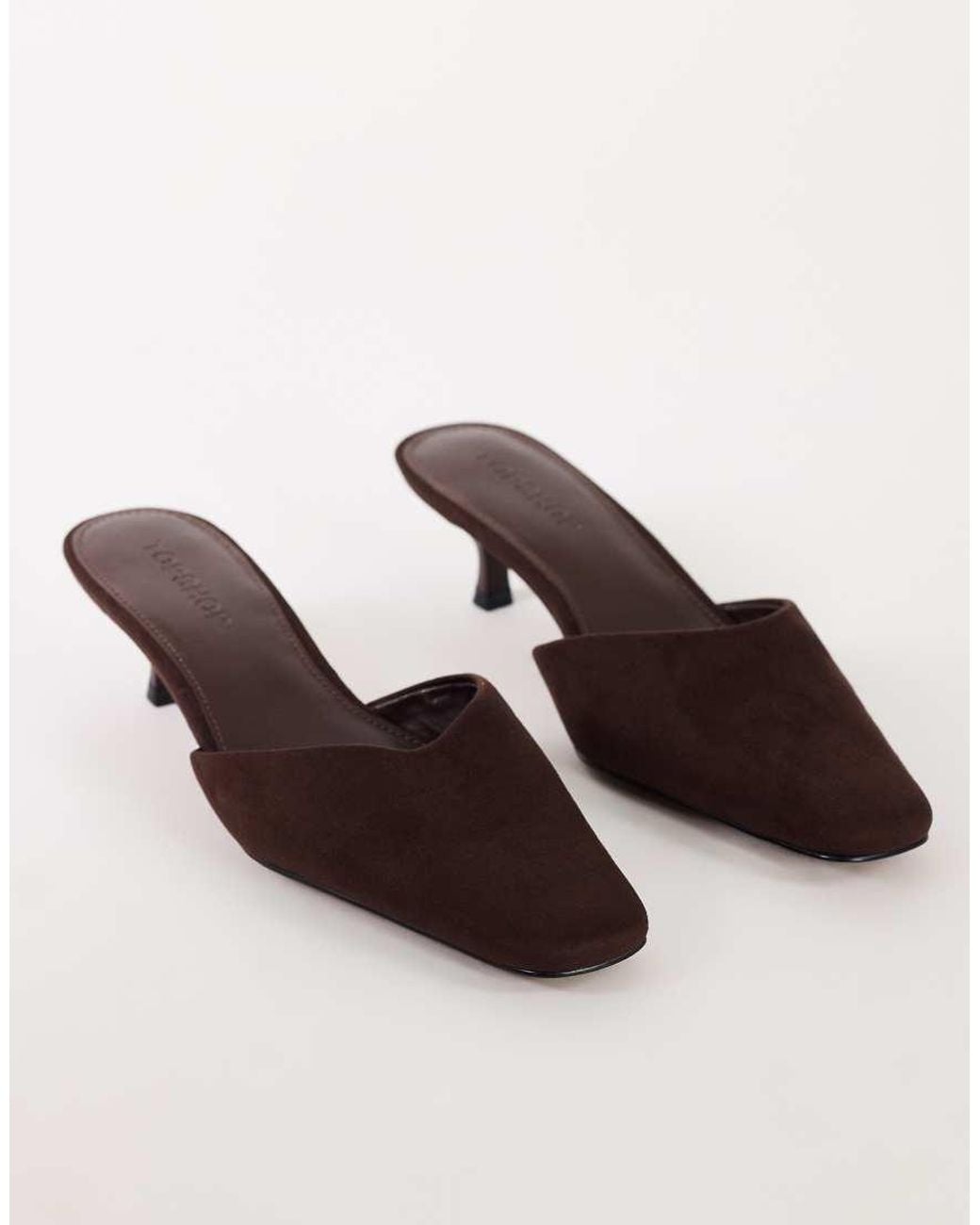 TOPSHOP Brown Arthur Rounded Toe Mid Heel Mule
