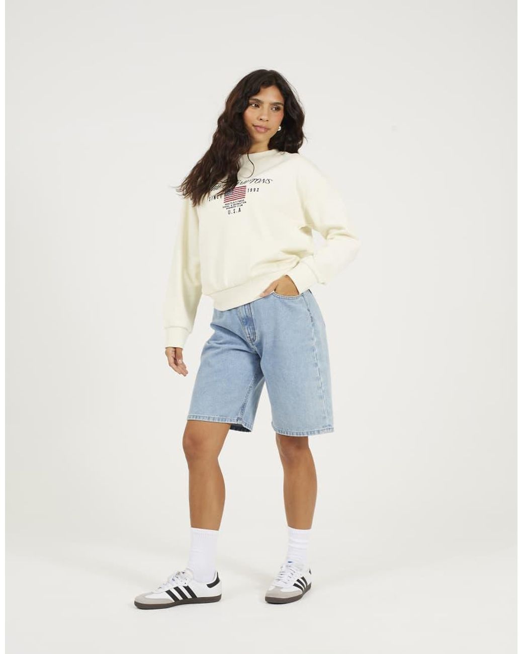 Brave Soul White Crew Neck Embroidered Sweatshirt