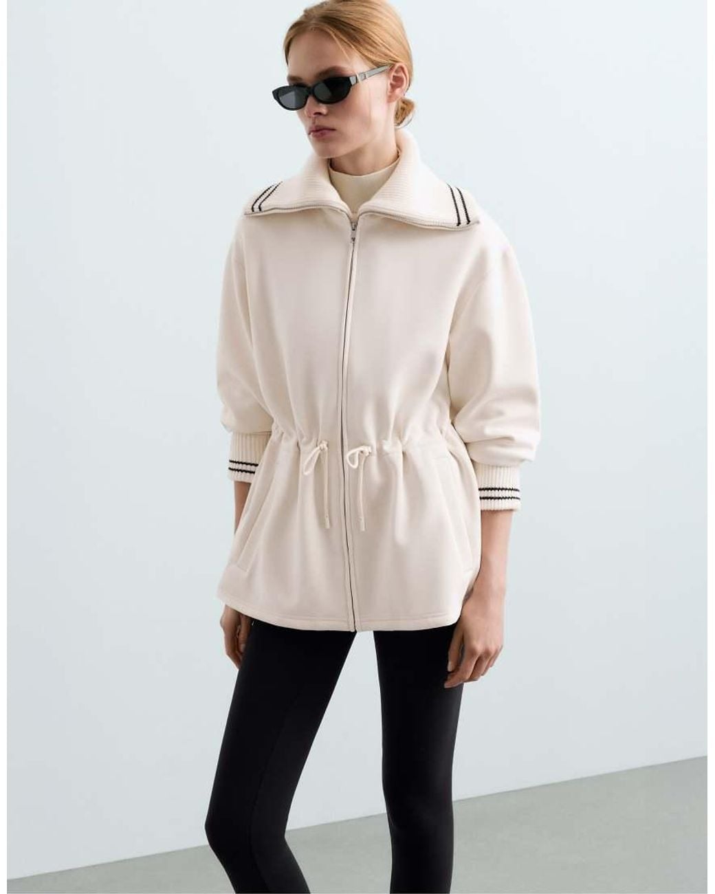 Oysho Natural Long Jacket With Modal Brushed Piping