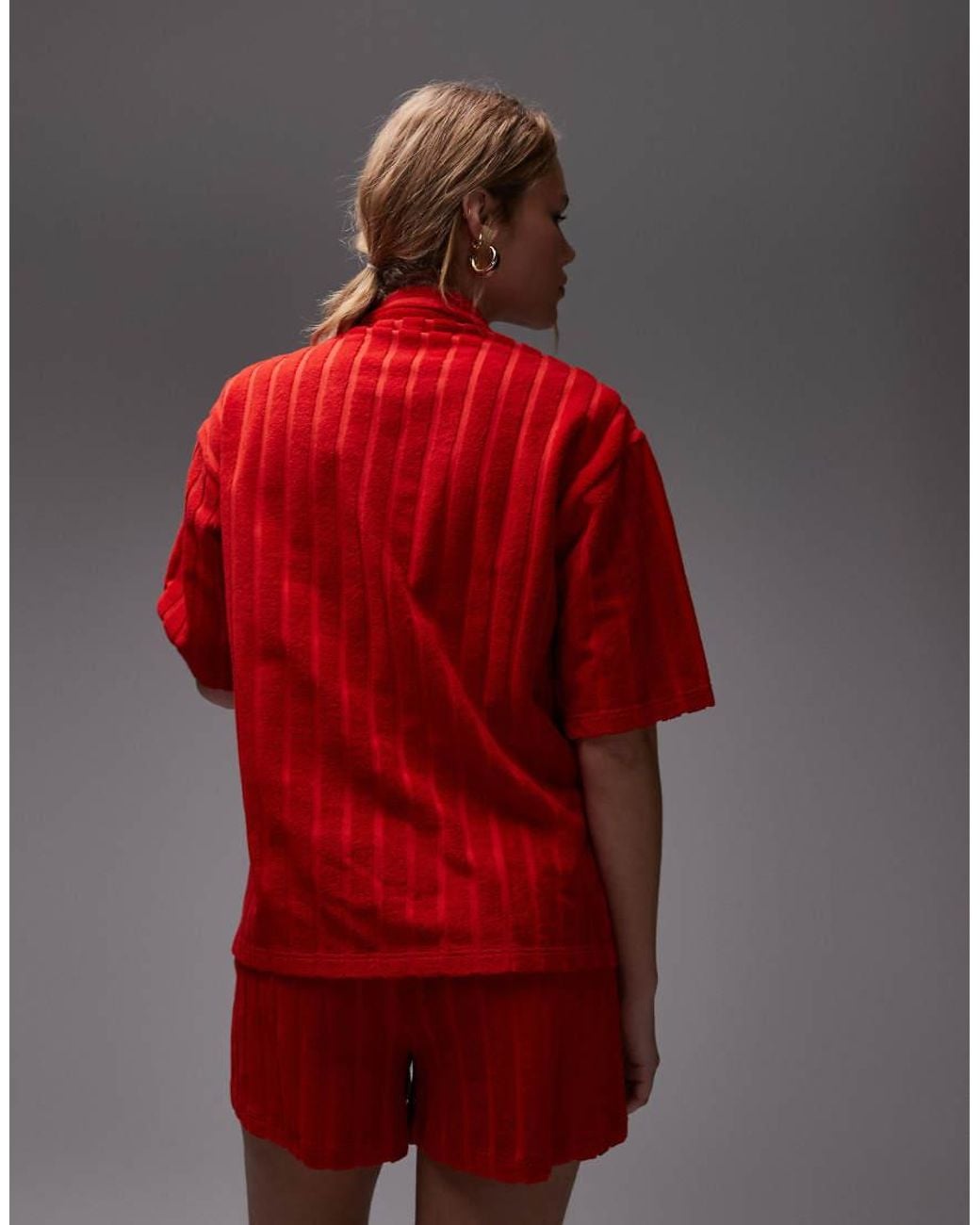 TOPSHOP Red Terrycloth Boxy Shirt