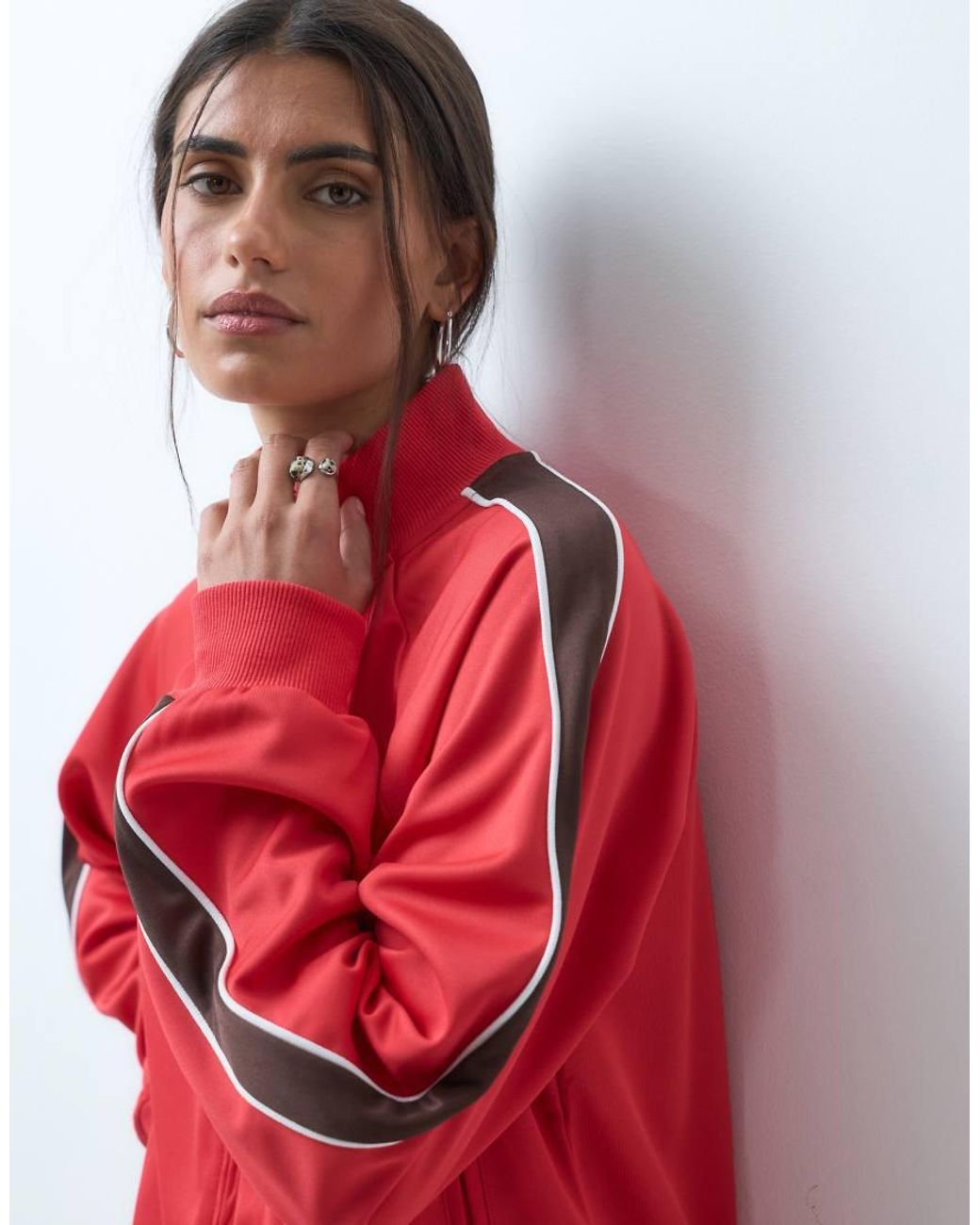 ASOS Red Tricot Zip Up Funnel Neck Jacket