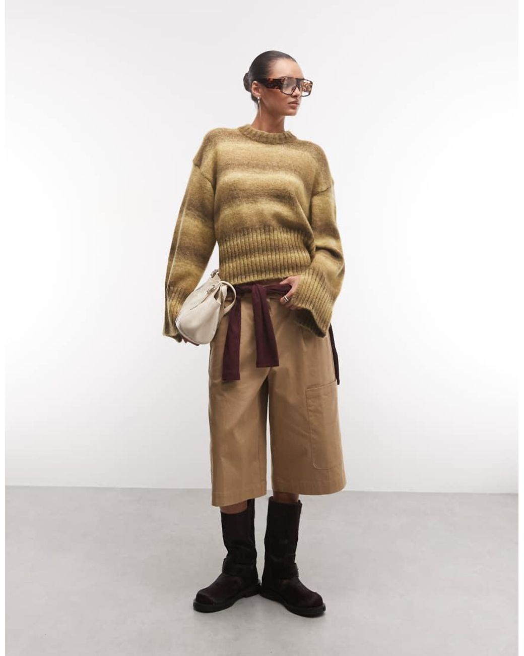 Monki Natural Boxy Sweater With Faded Stripe