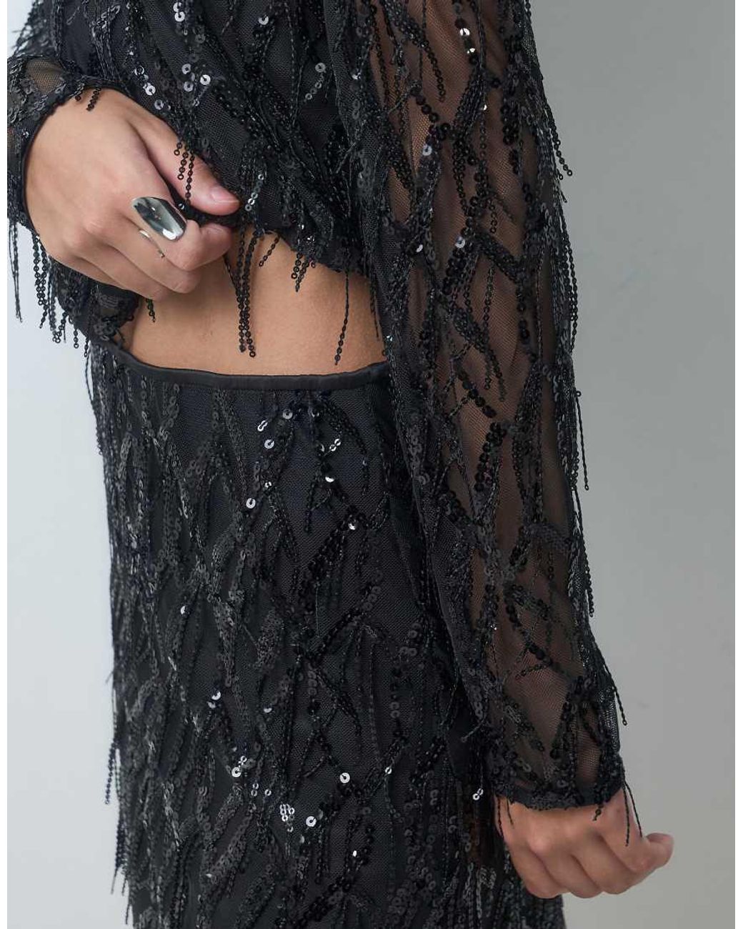 ONLY Black Mesh Overlay Sequin Mini Skirt Co-Ord