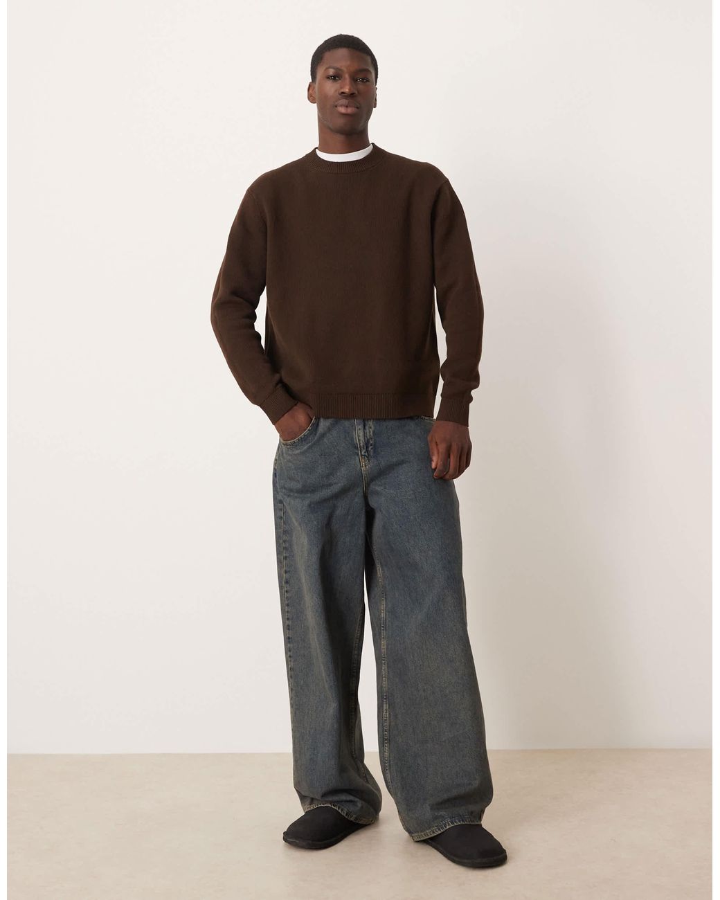 SELECTED Brown 100% Cotton Boxy Knitted Jumper for men