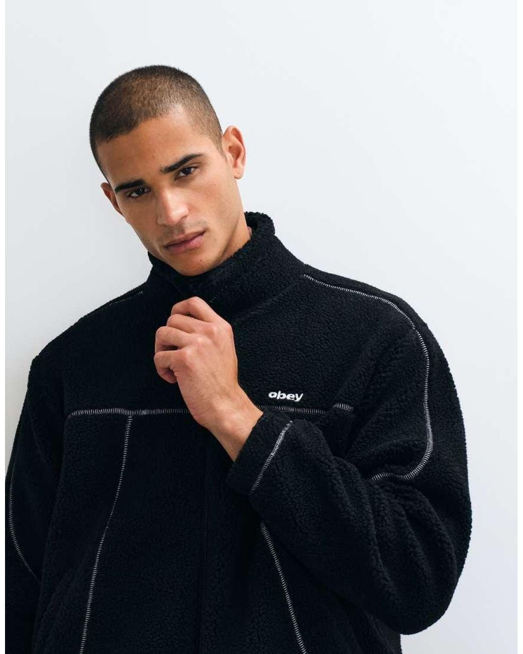 Obey Black Axis Sherpa Zip Through Jacket for men