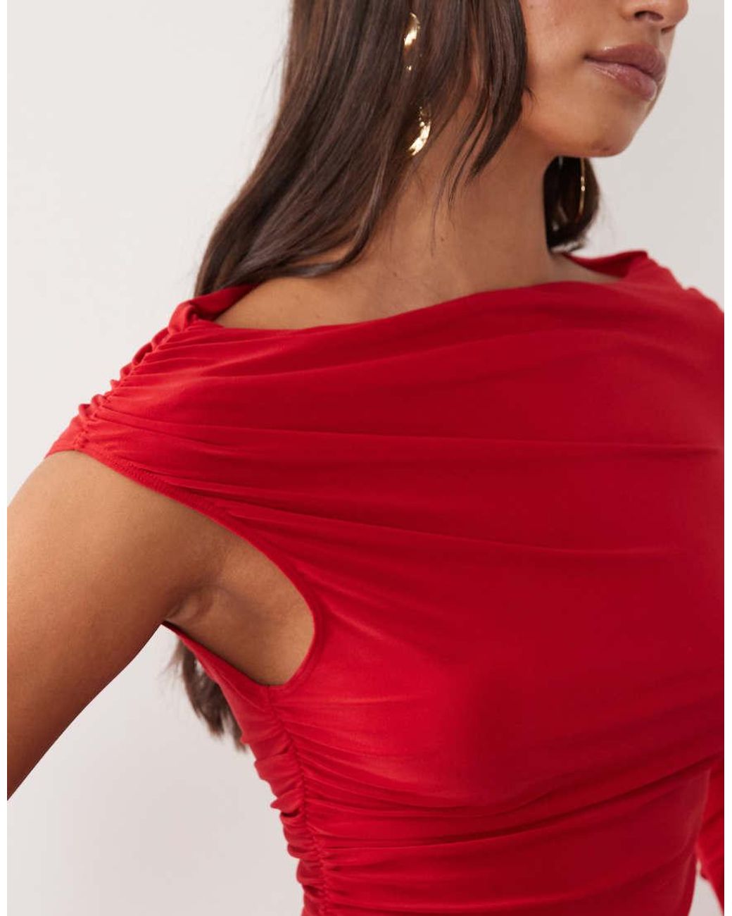 ASOS Red Co-Ord Asymmetric Slinky Draped Top