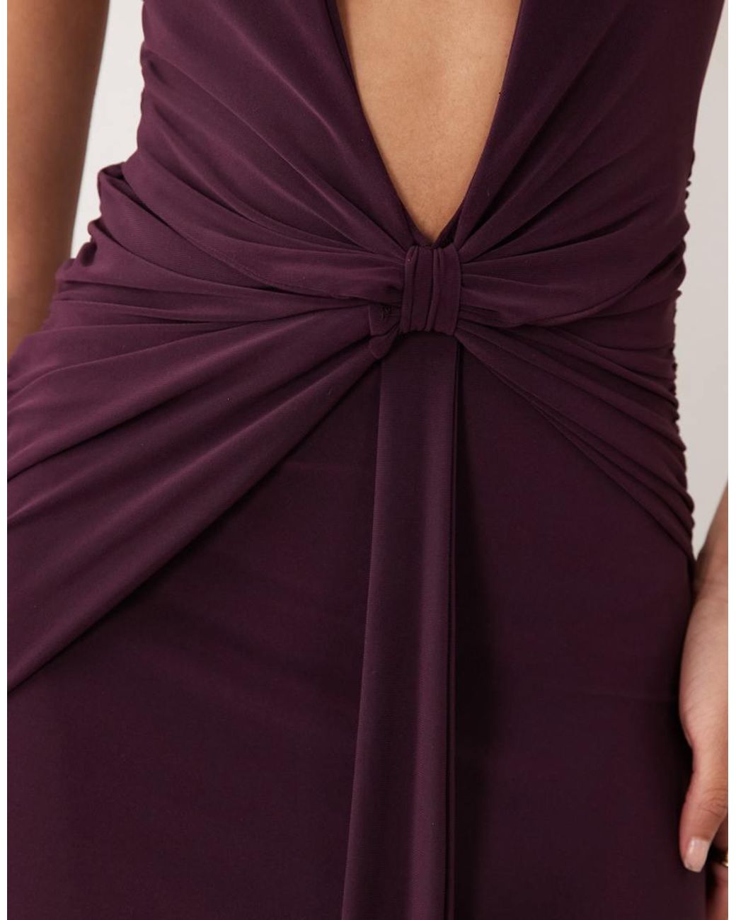 ASOS Purple Plunge Halter Neck Ruched Maxi Dress