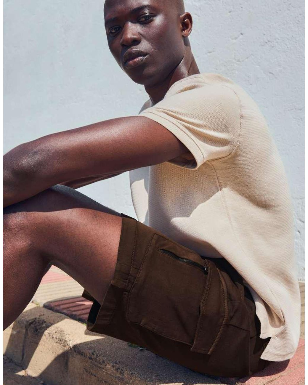 Bershka White Regular Cargo Bermuda Shorts for men