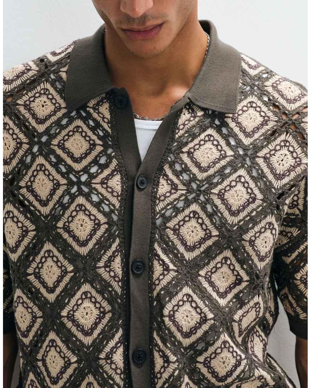 AllSaints Black Morena Short Sleeve Patch Knit Cardigan Shirt for men