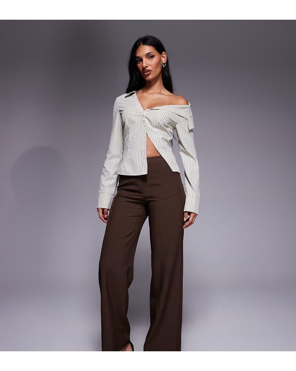 The Frolic Gray Exclusive Tailored Pocket Front Seam Detail Mid Waist Straight Leg Trousers