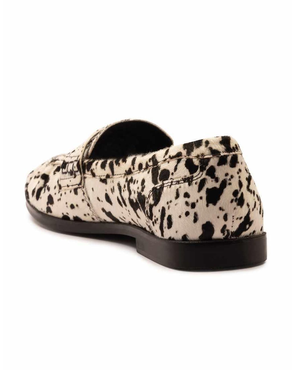 OFF THE HOOK Black Sienna Cow-Print Suede Leather Ruched Loafers