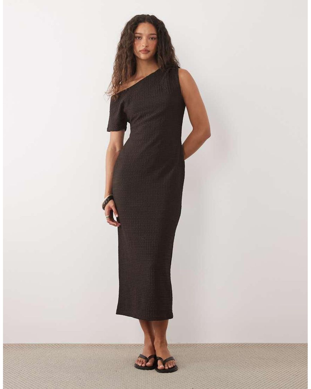 ASOS Black Textured Jersey Off Shoulder Midi Dress