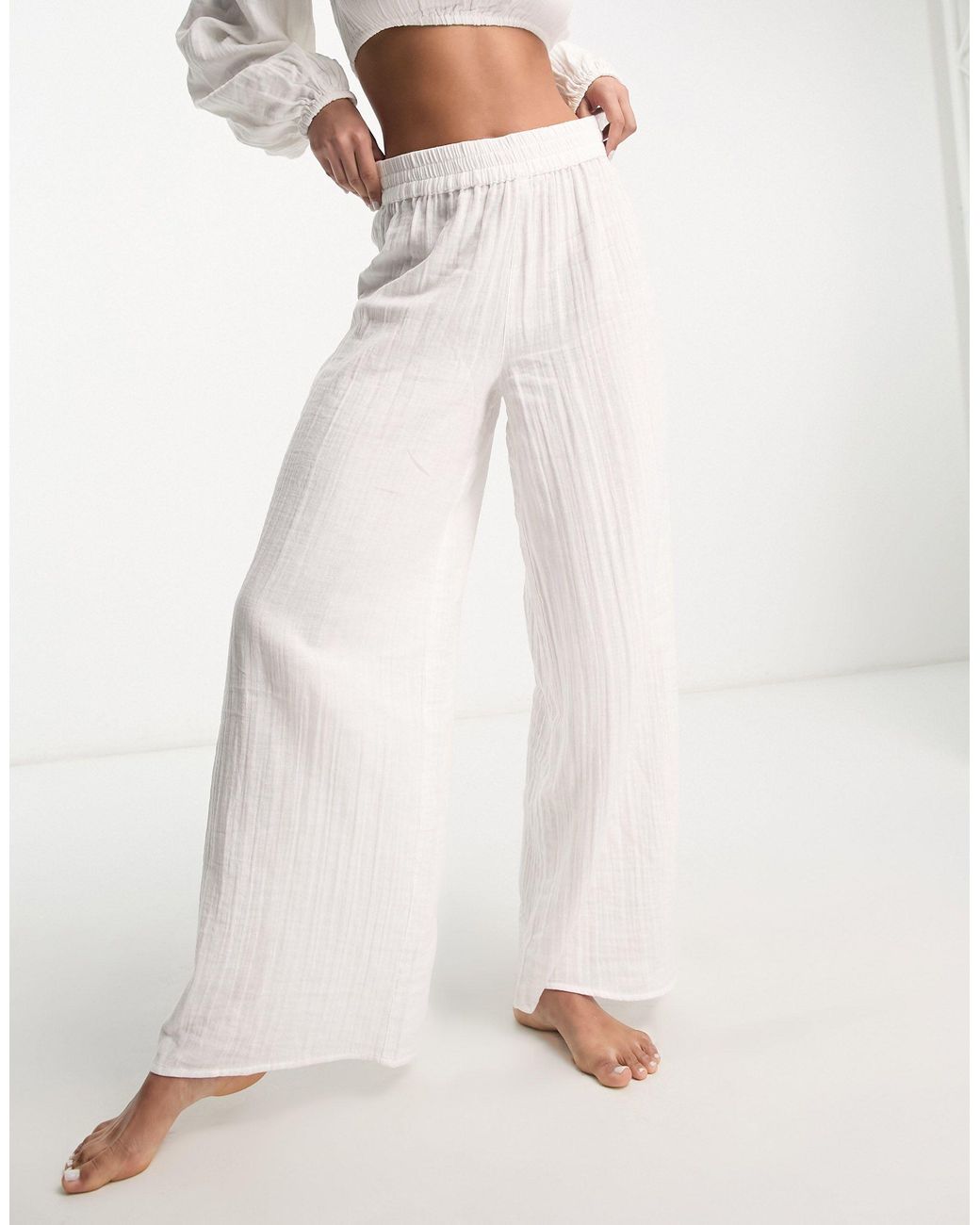 ASOS Wide Leg Beach Pants in White Lyst