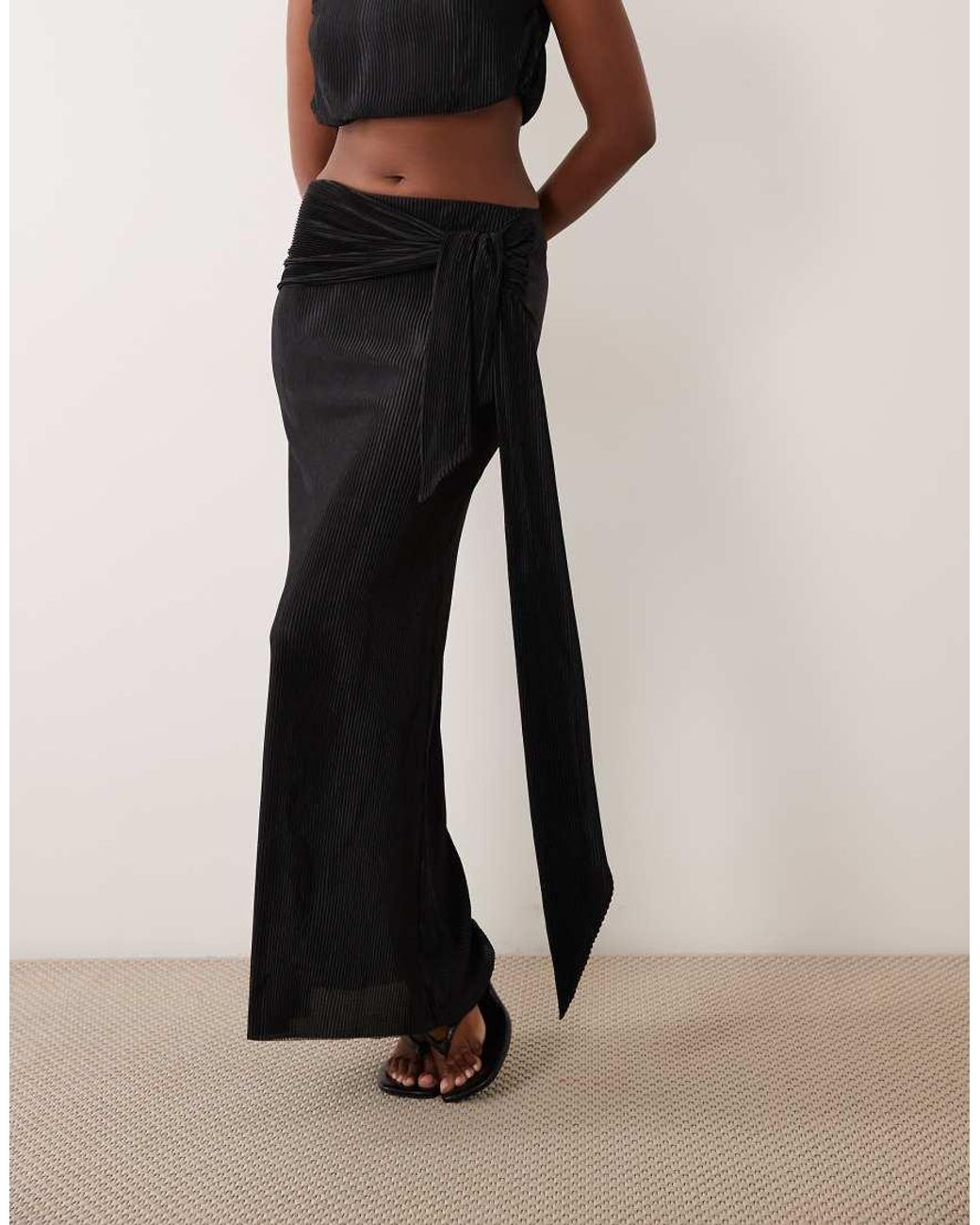 ASOS Black Co-Ord Plisse Maxi Skirt With Knot Belt Detail