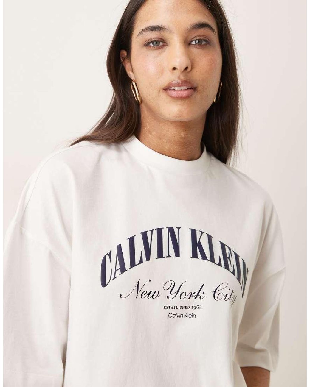 Calvin Klein White Heritage Logo Cropped Boxy T-shirt