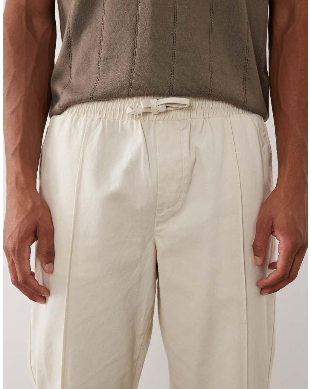 New Look Natural Pintuck Tie Waist Pants for men
