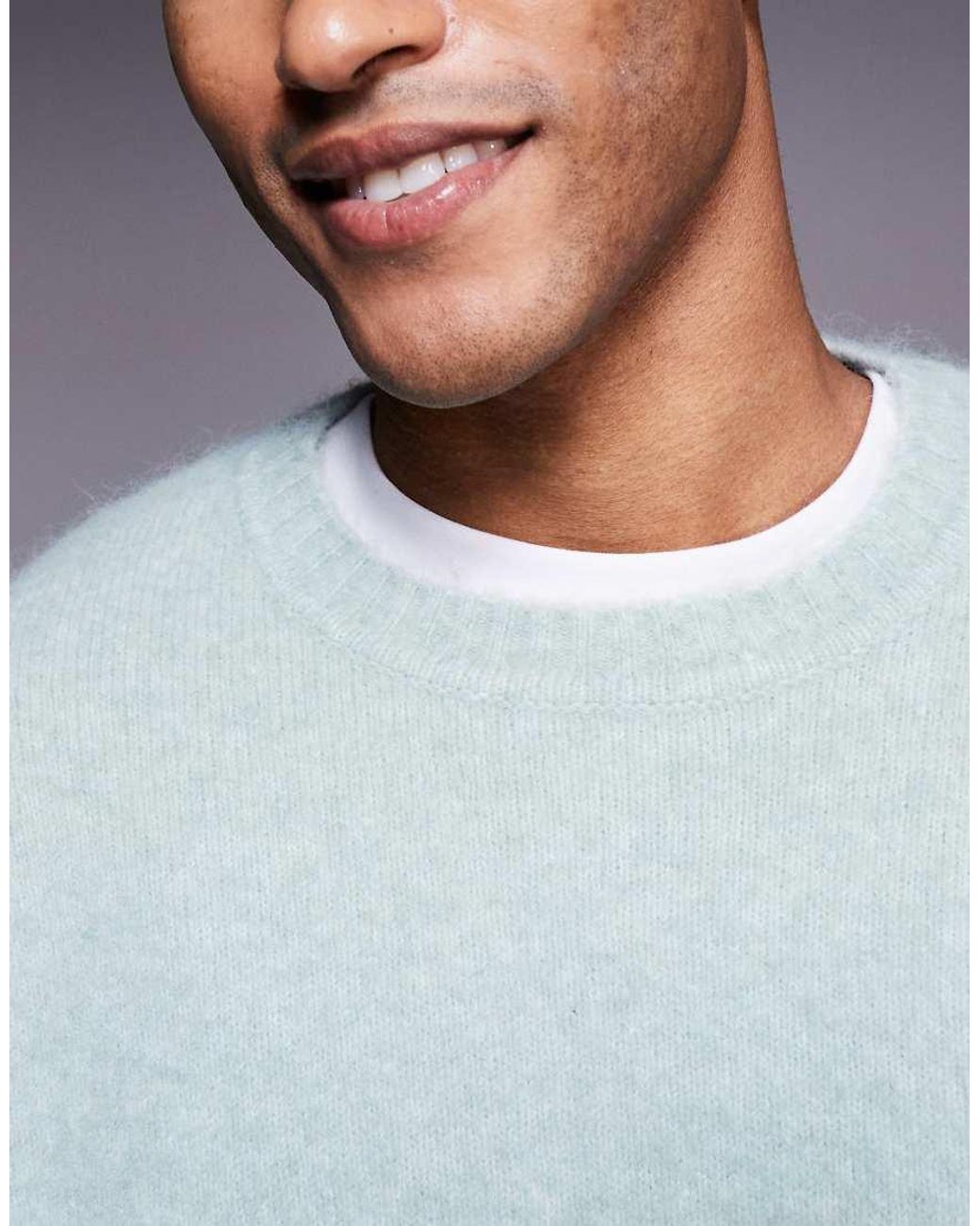 ASOS Blue Oversized Knitted Crew Neck Wool Blend Jumper for men