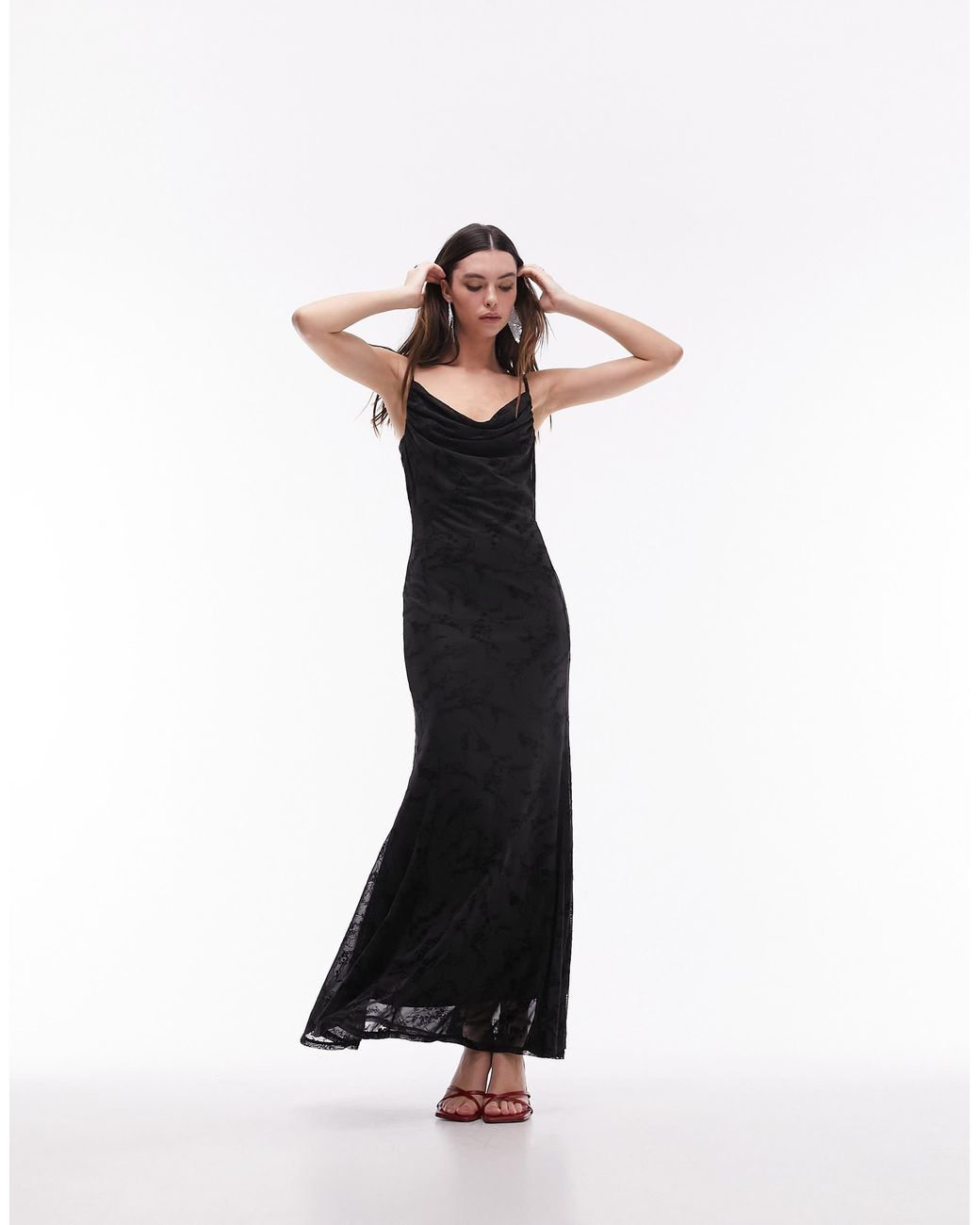 TOPSHOP Cowl Neck Jacquard Maxi Slip Dress in White Lyst Canada