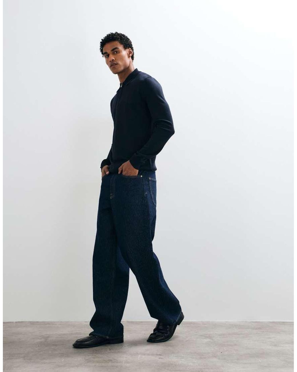 Brave Soul Blue Knitted 1/4 Zip Jumper With Polo Placket for men