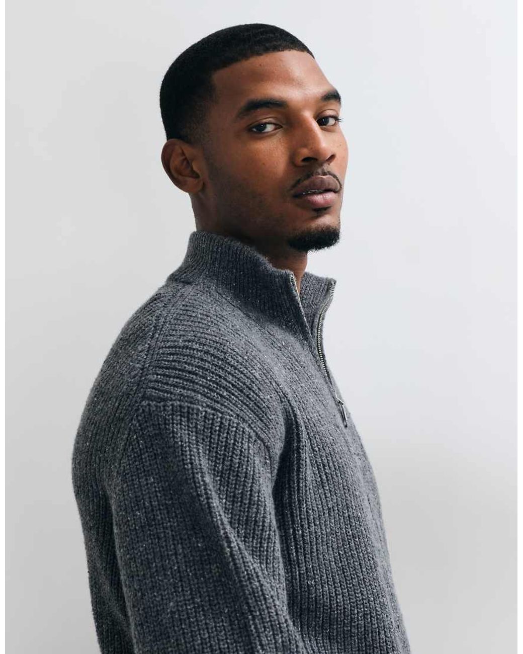 Abercrombie & Fitch Gray Casual Knitted 1/4 Zip Jumper for men