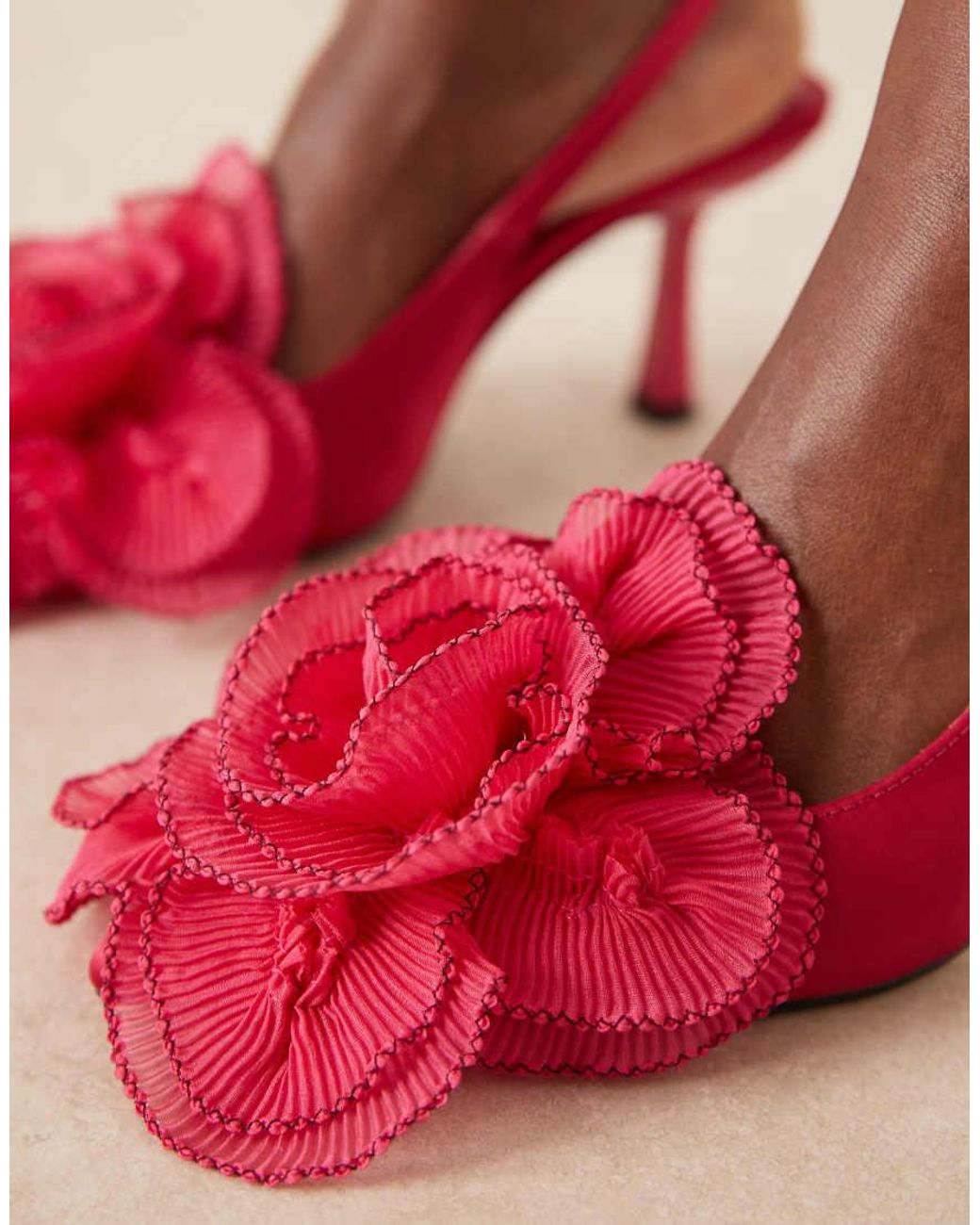 ASOS Red Sunset Oversized Corsage Slingback Mid Heel Shoes