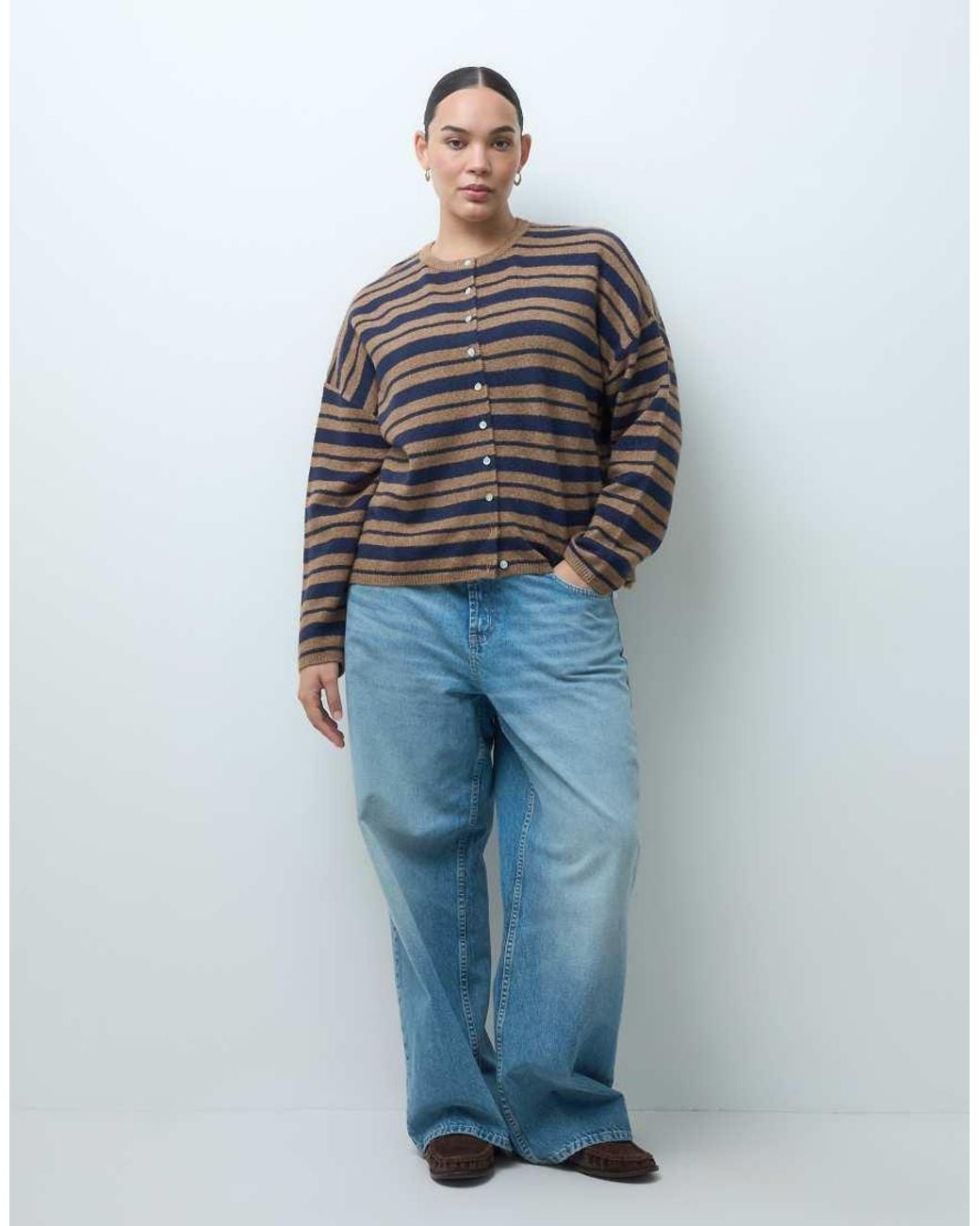 ASOS Blue Asos Design Curve Fluffy Relaxed Crew Neck Cardigan