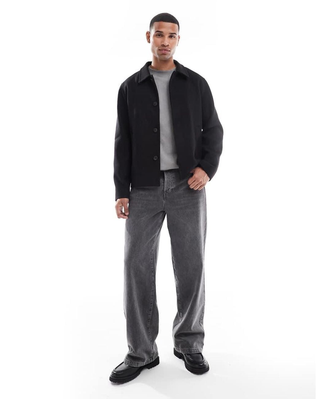 Jack & Jones Blue Boxy Wool Blend Jacket for men