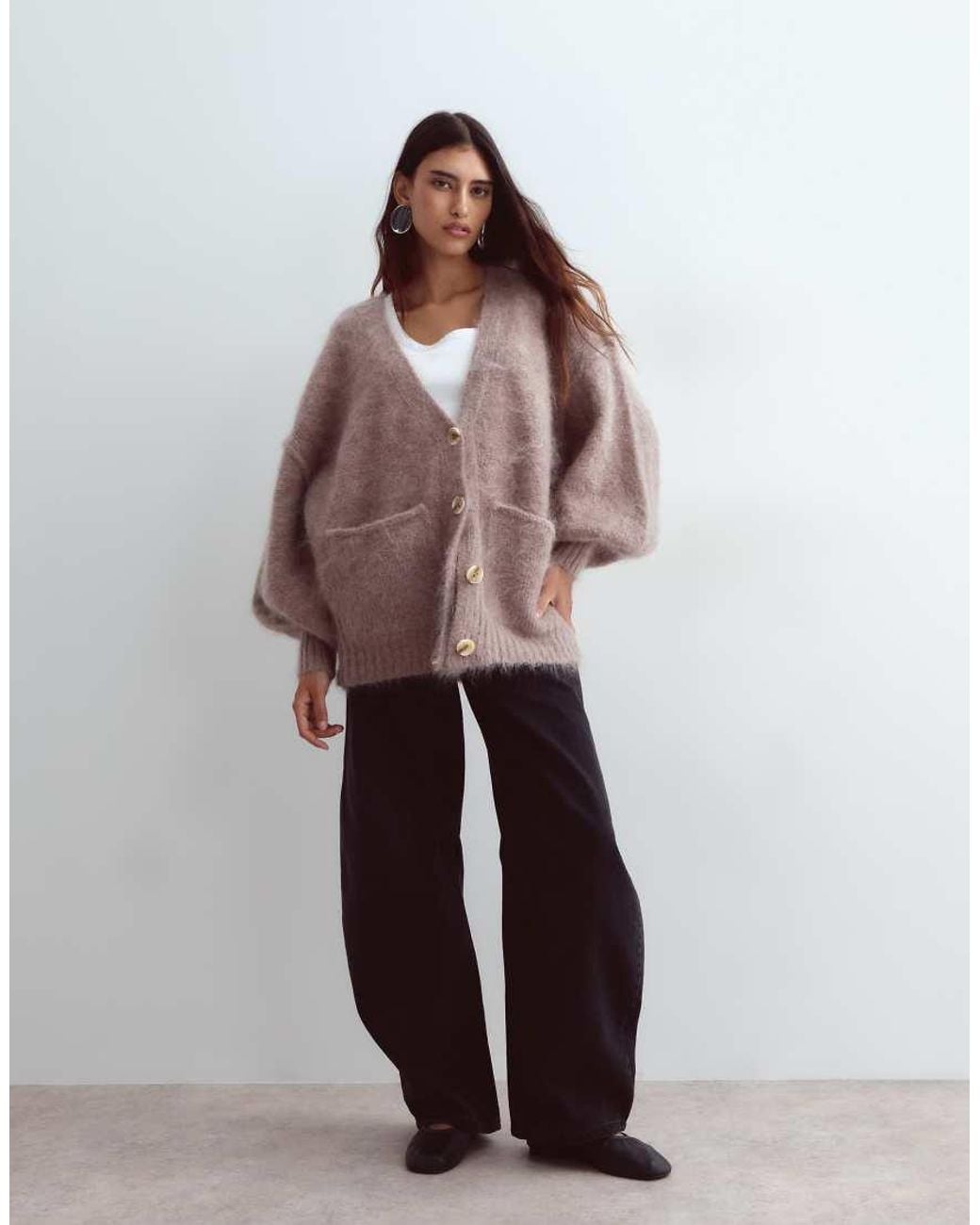 ARRANGE Brown Premium Oversized Mohair Rich Cardigan