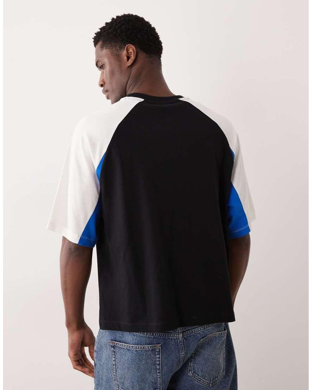 ASOS Blue Boxy Oversized T-Shirt With Cut And Sew Panelling And Sports Graphics for men