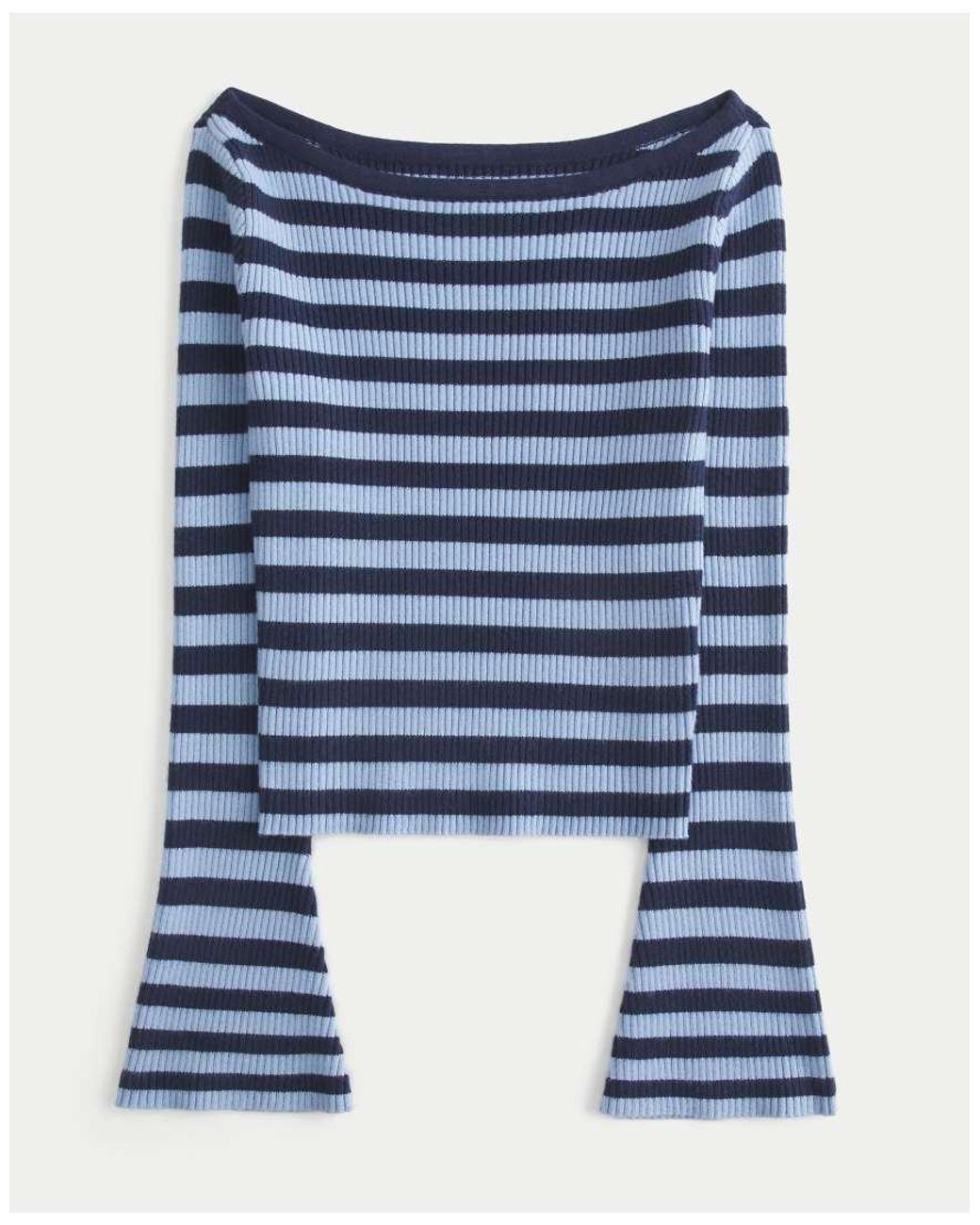 Hollister Blue Slash-Neck Bell Sleeve Sweater