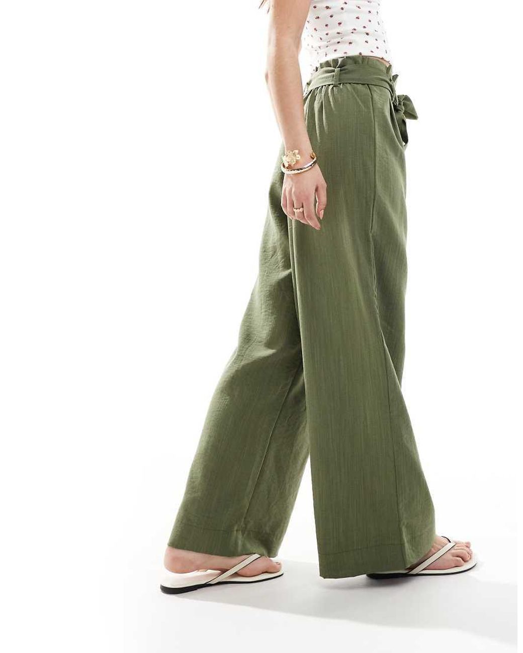 ONLY Green Tie Waist Wide Leg Trousers
